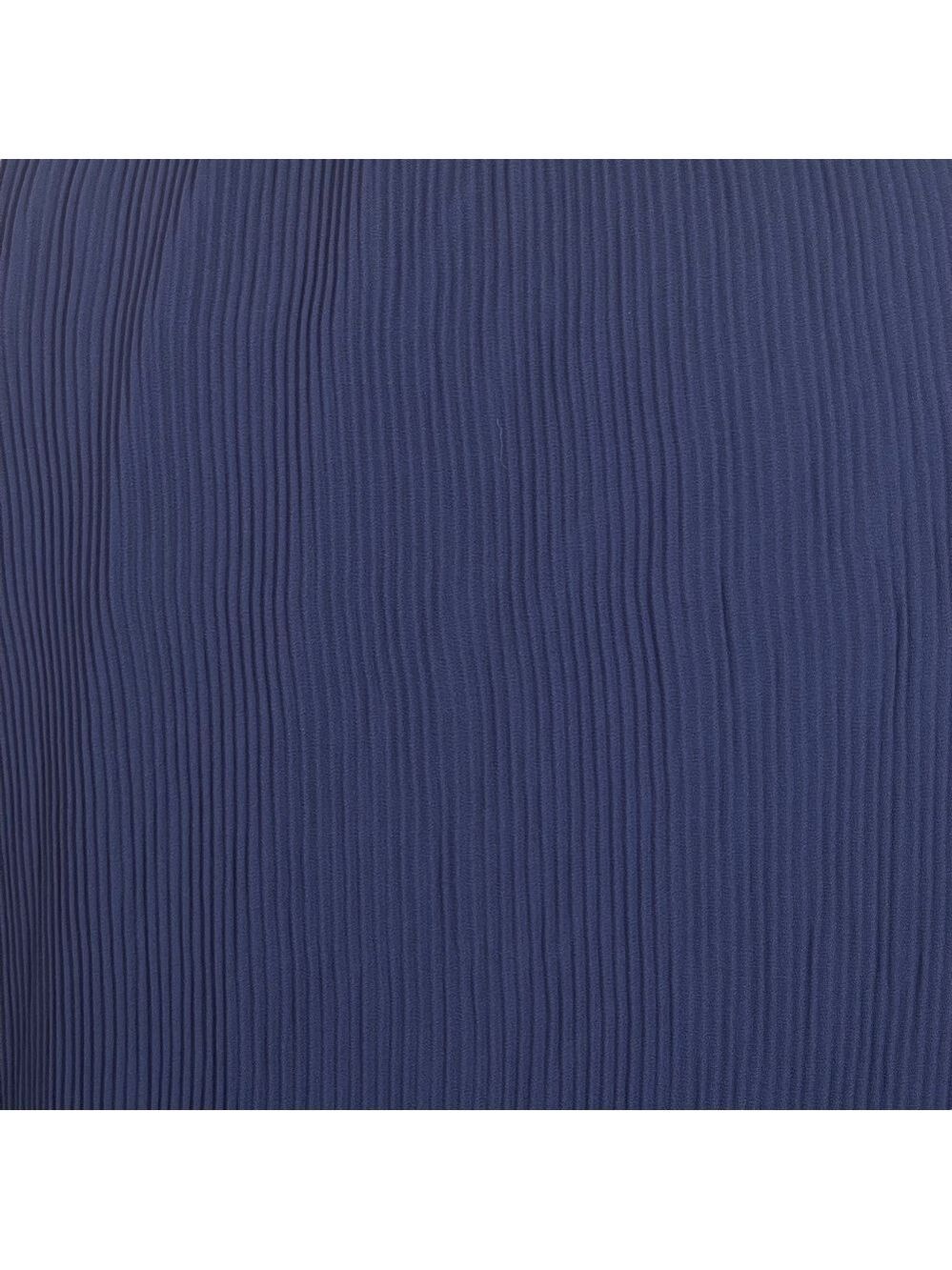 Halston Blue High Neck Keyhole Pleated Ling Sleeved Stretch MIDI Dress S… - Picture 15 of 16